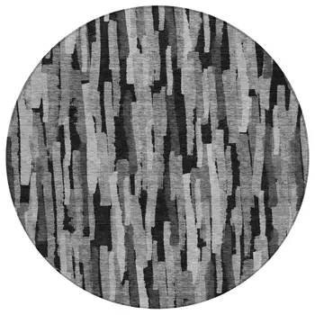 8' Gray And Black Round Striped Washable Indoor Outdoor Area Rug