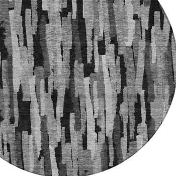 8' Gray And Black Round Striped Washable Indoor Outdoor Area Rug