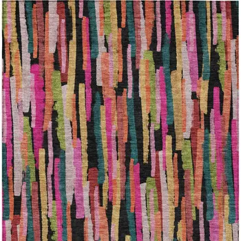 3' X 5' Pink Black And Green Striped Washable Indoor Outdoor Area Rug