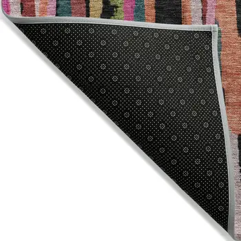 3' X 5' Pink Black And Green Striped Washable Indoor Outdoor Area Rug
