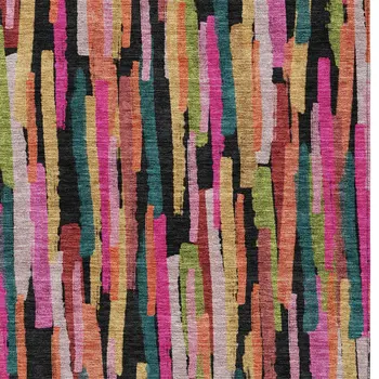 9' X 12' Pink Black And Green Striped Washable Indoor Outdoor Area Rug