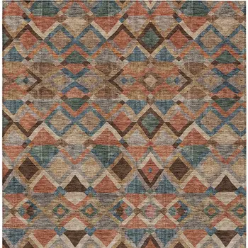 5' X 8' Brown Gray And Tan Geometric Washable Indoor Outdoor Area Rug