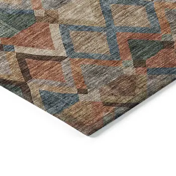 5' X 8' Brown Gray And Tan Geometric Washable Indoor Outdoor Area Rug