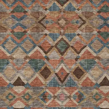 9' X 12' Brown Gray And Tan Geometric Washable Indoor Outdoor Area Rug