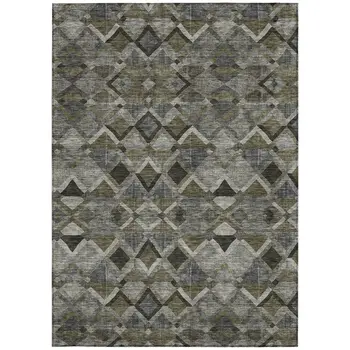 3' X 5' Gray And Charcoal Geometric Washable Indoor Outdoor Area Rug