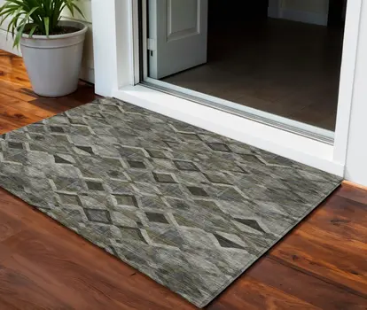 3' X 5' Gray And Charcoal Geometric Washable Indoor Outdoor Area Rug
