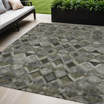 5' X 8' Gray And Charcoal Geometric Washable Indoor Outdoor Area Rug