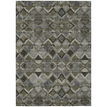 5' X 8' Gray And Charcoal Geometric Washable Indoor Outdoor Area Rug