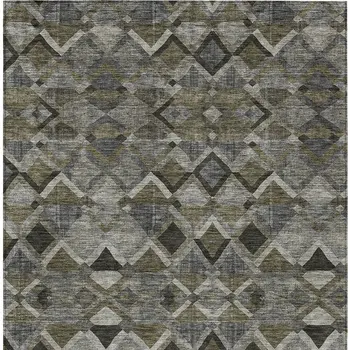 8' X 10' Gray And Charcoal Geometric Washable Indoor Outdoor Area Rug