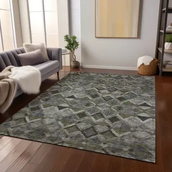 8' X 10' Gray And Charcoal Geometric Washable Indoor Outdoor Area Rug