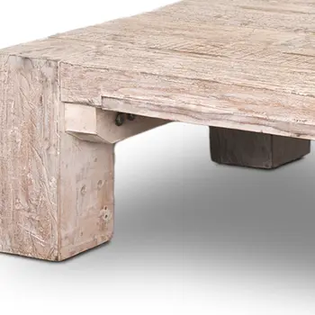 55" Natural and Off White Reclaimed Wood Distressed Coffee Table