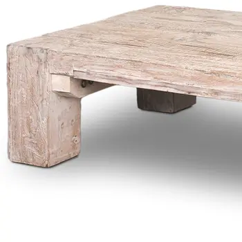 55" Natural and Off White Reclaimed Wood Distressed Coffee Table