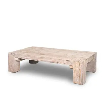 55" Natural and Off White Reclaimed Wood Distressed Coffee Table