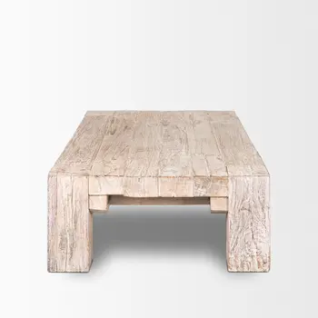55" Natural and Off White Reclaimed Wood Distressed Coffee Table