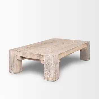 55" Natural and Off White Reclaimed Wood Distressed Coffee Table