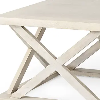 48" Off White Solid Wood Distressed Geo Frame Coffee Table