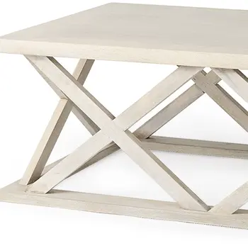 48" Off White Solid Wood Distressed Geo Frame Coffee Table