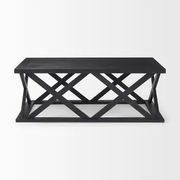 48" Black Solid Wood Geo Frame Coffee Table