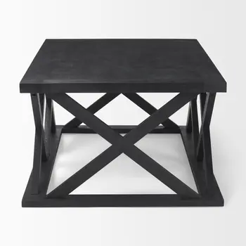 48" Black Solid Wood Geo Frame Coffee Table