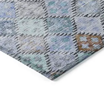 3' X 5' Blue Purple And Gray Geometric Washable Indoor Outdoor Area Rug