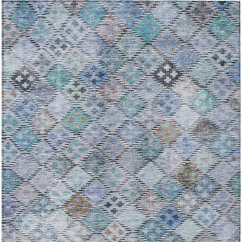 8' X 10' Blue Purple And Gray Geometric Washable Indoor Outdoor Area Rug