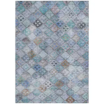 9' X 12' Blue Purple And Gray Geometric Washable Indoor Outdoor Area Rug