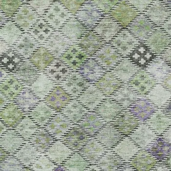 5' X 8' Green And Purple Geometric Washable Indoor Outdoor Area Rug