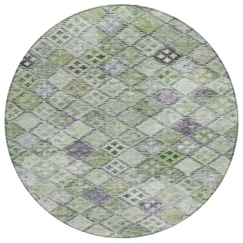 8' Green And Purple Round Geometric Washable Indoor Outdoor Area Rug