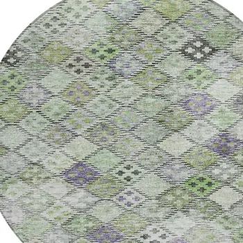 8' Green And Purple Round Geometric Washable Indoor Outdoor Area Rug