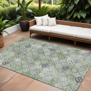8' X 10' Green And Purple Geometric Washable Indoor Outdoor Area Rug