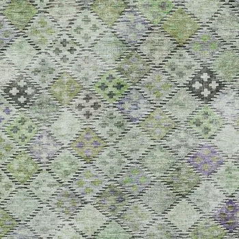 9' X 12' Green And Purple Geometric Washable Indoor Outdoor Area Rug