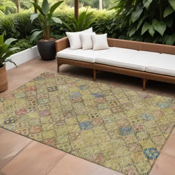 8' X 10' Gold Pink And Blue Geometric Washable Indoor Outdoor Area Rug