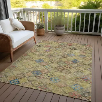 8' X 10' Gold Pink And Blue Geometric Washable Indoor Outdoor Area Rug