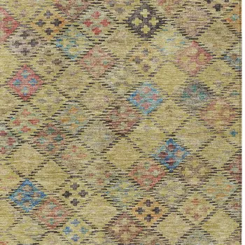 10' X 14' Gold Pink And Blue Geometric Washable Indoor Outdoor Area Rug