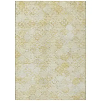 5' X 8' Linen And Gold Geometric Washable Indoor Outdoor Area Rug