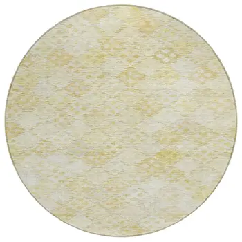 8' Linen And Gold Round Geometric Washable Indoor Outdoor Area Rug