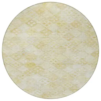 8' Linen And Gold Round Geometric Washable Indoor Outdoor Area Rug