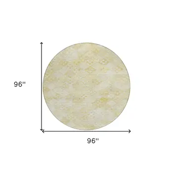 8' Linen And Gold Round Geometric Washable Indoor Outdoor Area Rug
