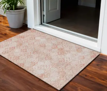 3' X 5' Pink And Blush Geometric Washable Indoor Outdoor Area Rug