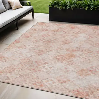 5' X 8' Pink And Blush Geometric Washable Indoor Outdoor Area Rug