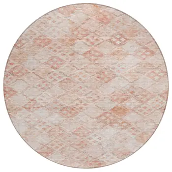 8' Pink And Blush Round Geometric Washable Indoor Outdoor Area Rug