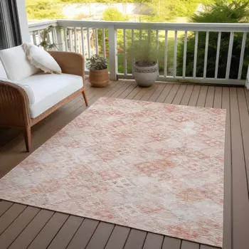 8' X 10' Pink And Blush Geometric Washable Indoor Outdoor Area Rug