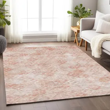 8' X 10' Pink And Blush Geometric Washable Indoor Outdoor Area Rug