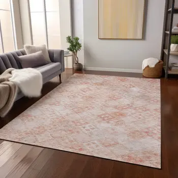 8' X 10' Pink And Blush Geometric Washable Indoor Outdoor Area Rug