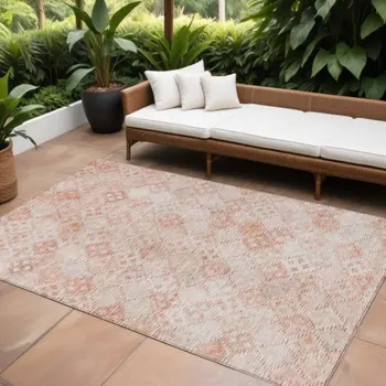 10' X 14' Pink And Blush Geometric Washable Indoor Outdoor Area Rug