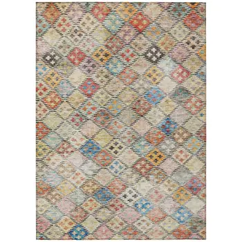 3' X 5' Terra Cotta Beige And Teal Blue Geometric Washable Indoor Outdoor Area Rug