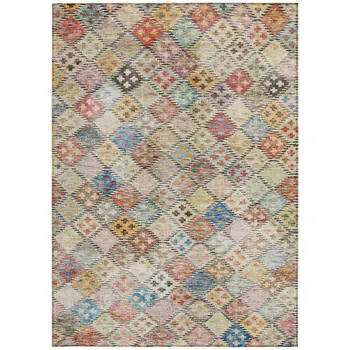 8' X 10' Terra Cotta Beige And Teal Blue Geometric Washable Indoor Outdoor Area Rug