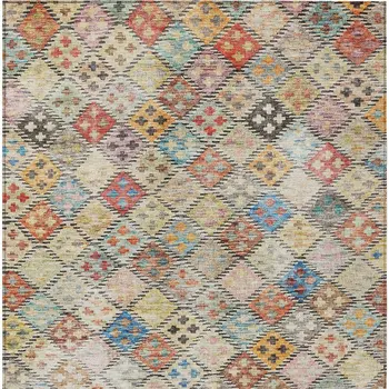 8' X 10' Terra Cotta Beige And Teal Blue Geometric Washable Indoor Outdoor Area Rug