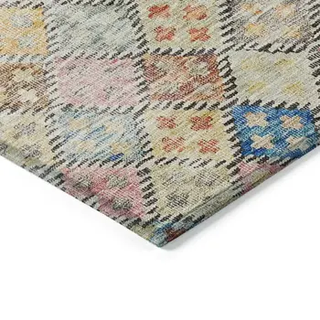 10' X 14' Terra Cotta Beige And Teal Blue Geometric Washable Indoor Outdoor Area Rug