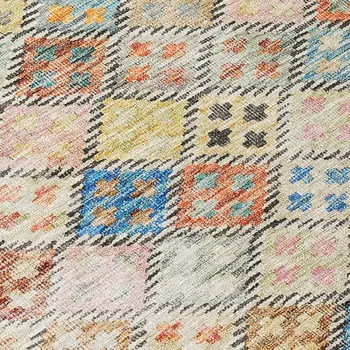 10' X 14' Terra Cotta Beige And Teal Blue Geometric Washable Indoor Outdoor Area Rug